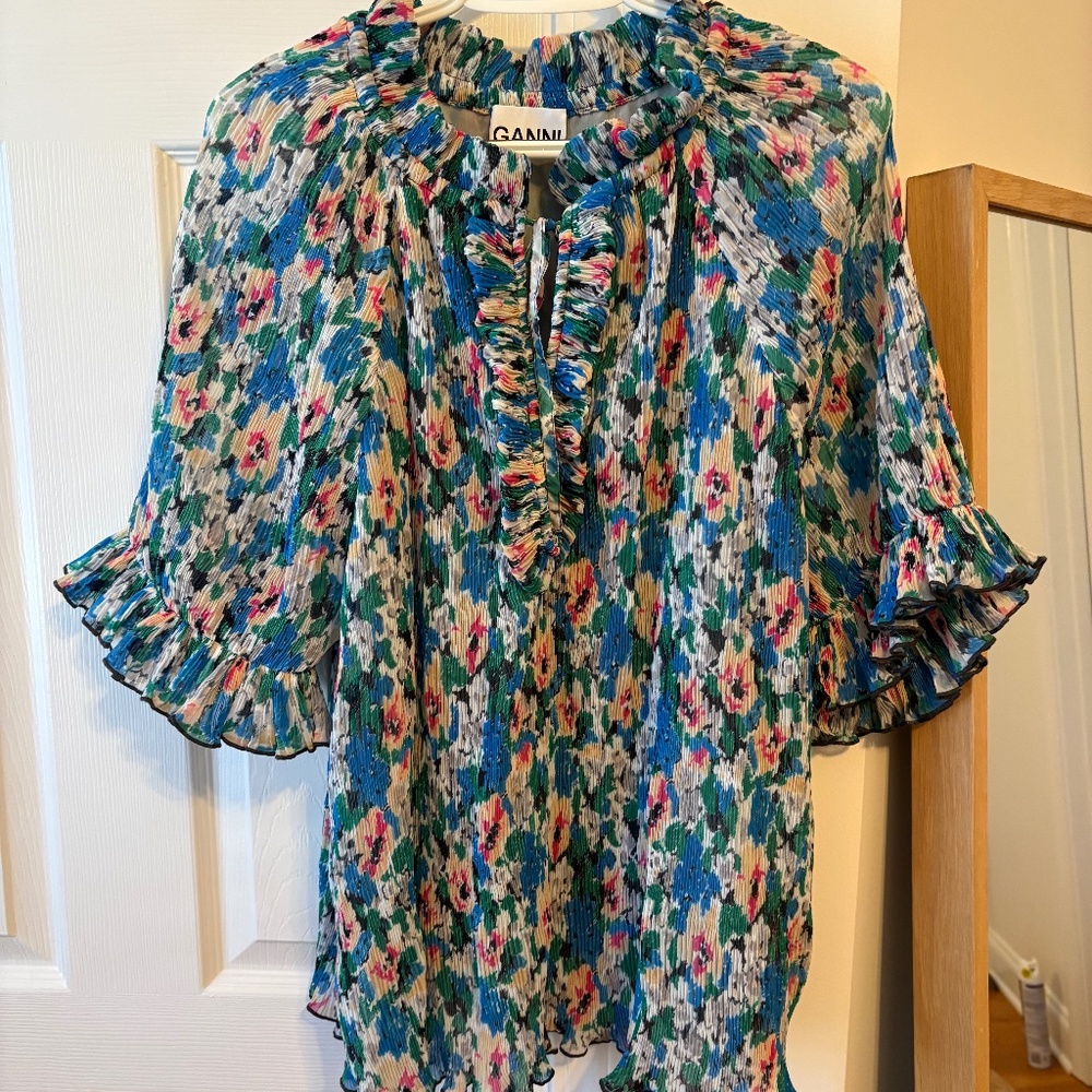 Ganni Floral Ruffle Blouse